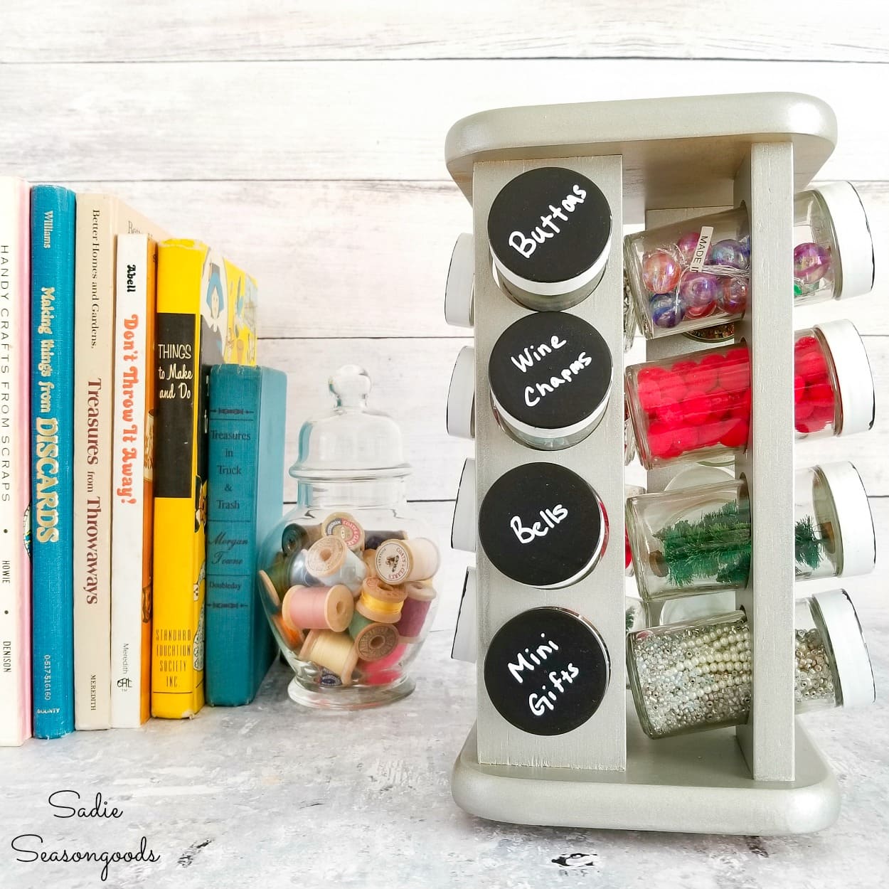 Organizing Craft Supplies in a Spinning Spice Rack