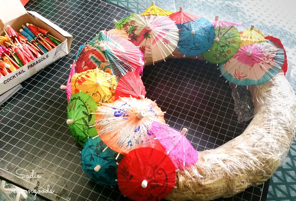 making an umbrella wreath for summer