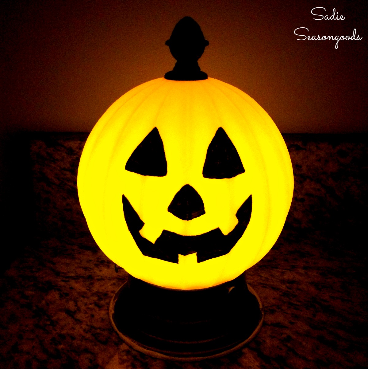Light Up Pumpkin and Halloween Jack-o-Lantern from an Old Light Fixture