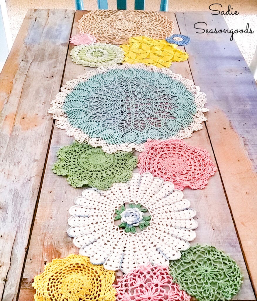 Doily Table Runner from Vintage Doilies for Spring Decor