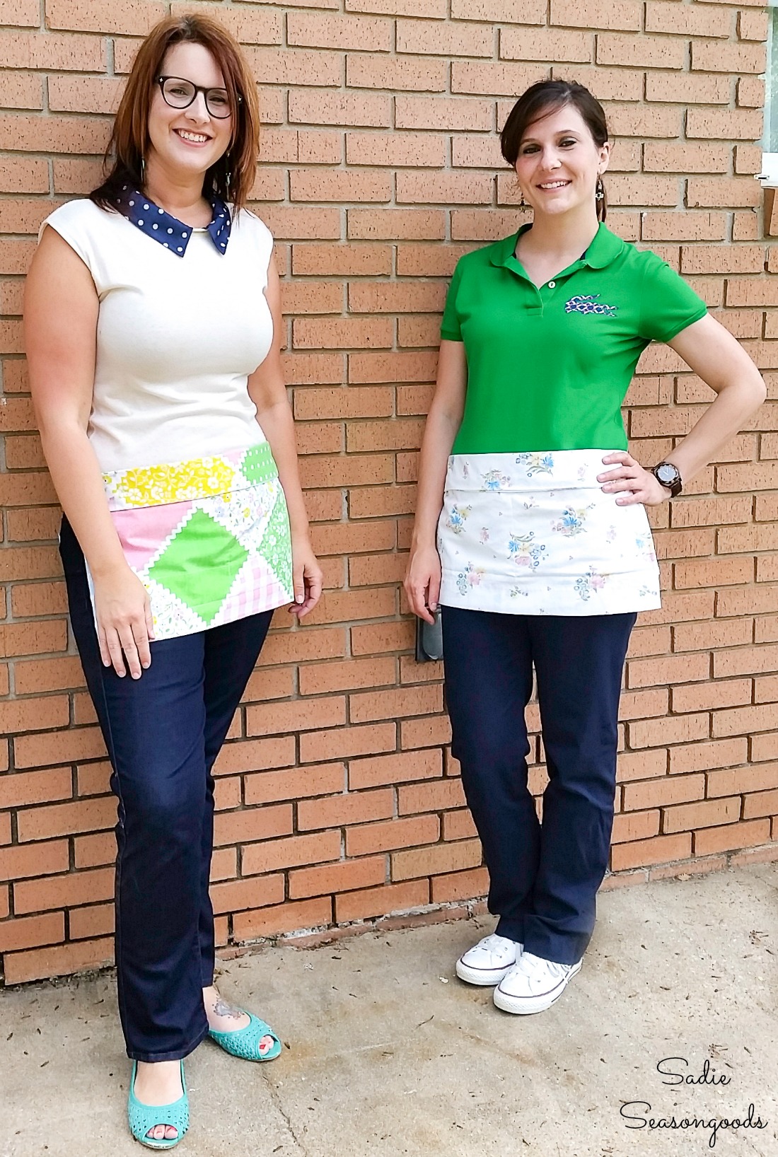 Vintage pillowcases as server aprons or waist aprons