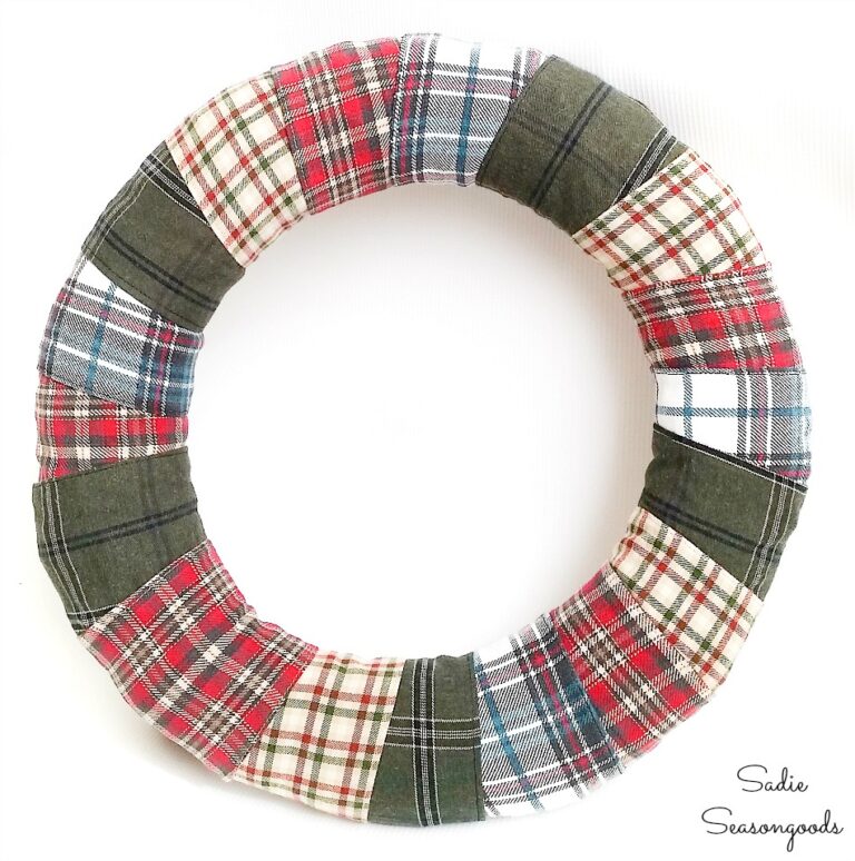 Plaid Christmas Wreath from Recycled Flannel Shirts