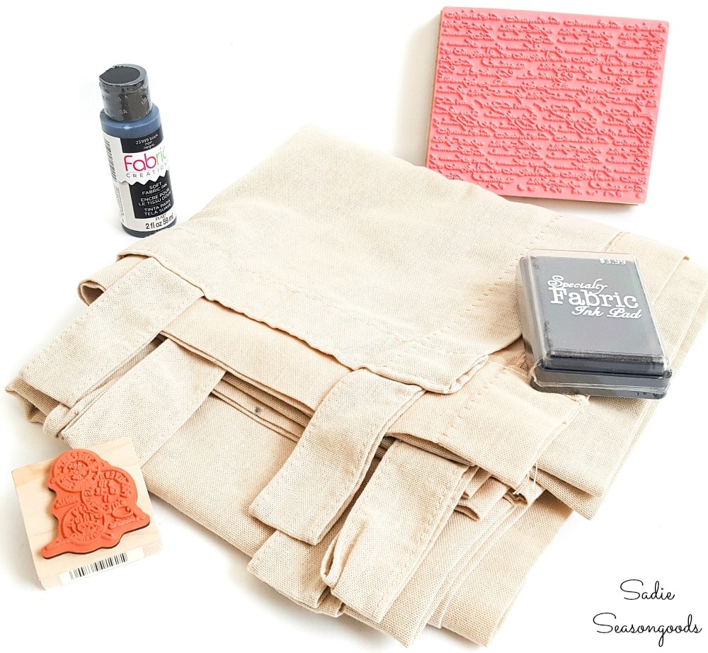 Rubber stamps and fabric ink for grain sack fabric