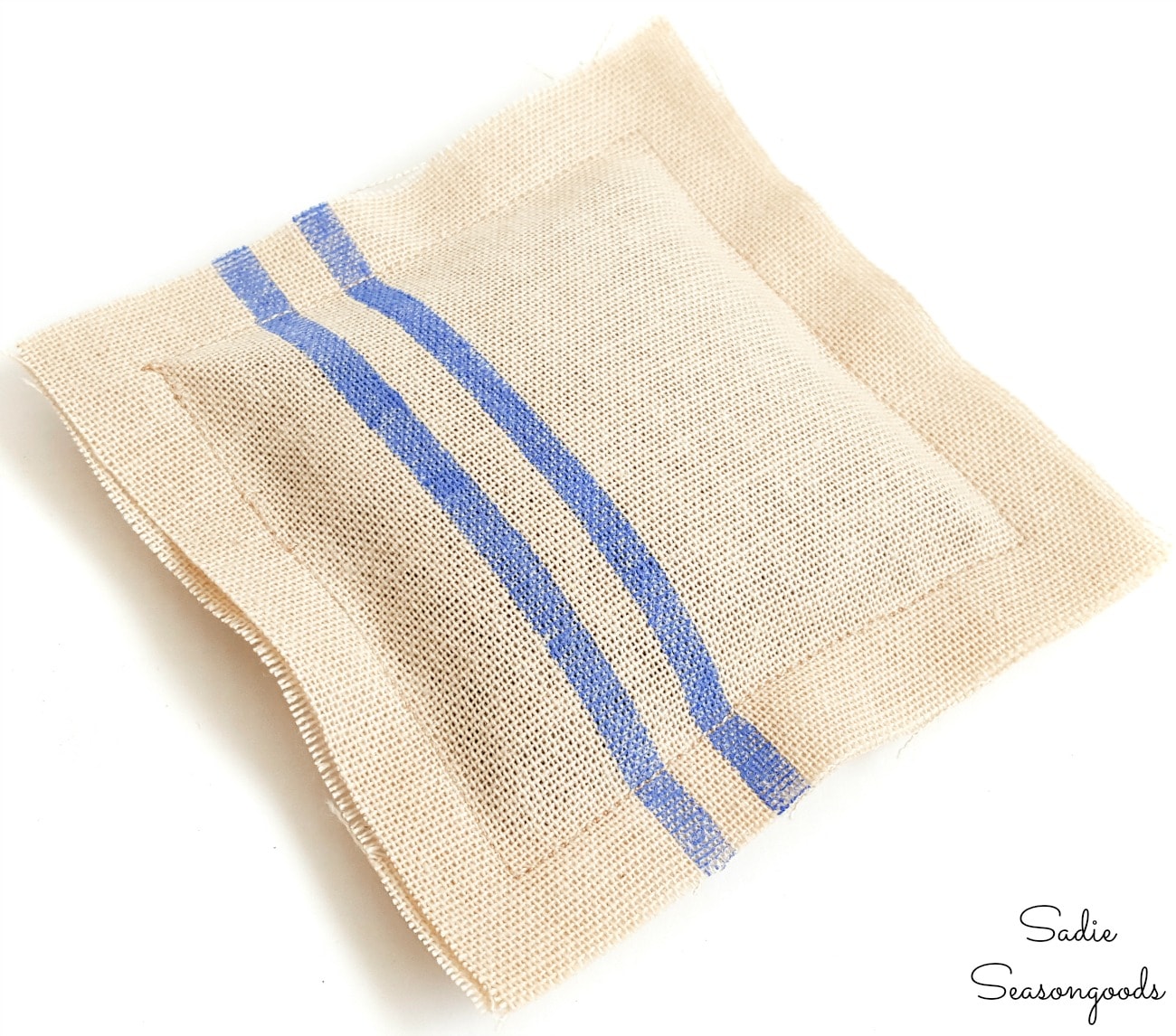 Scented sachet that looks like French grain sack fabric