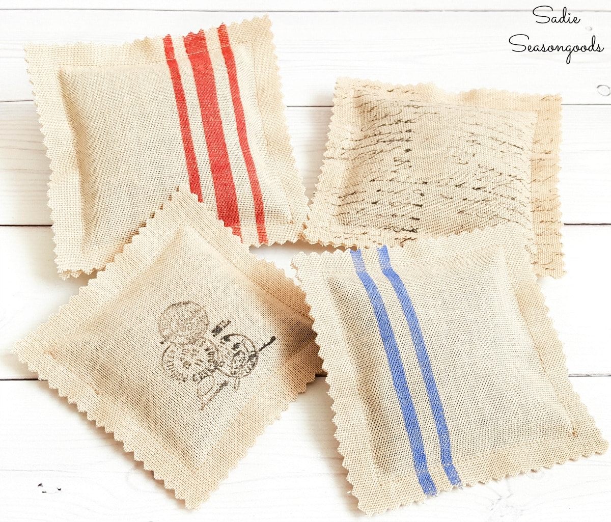 Scented sachets that look like grain sack fabric