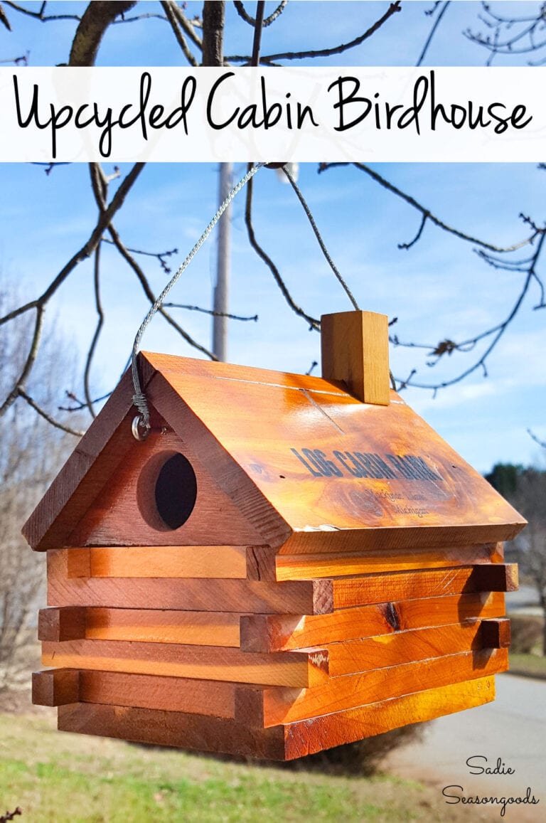 Log Cabin Birdhouse from a Vintage Coin Bank for Your Yard