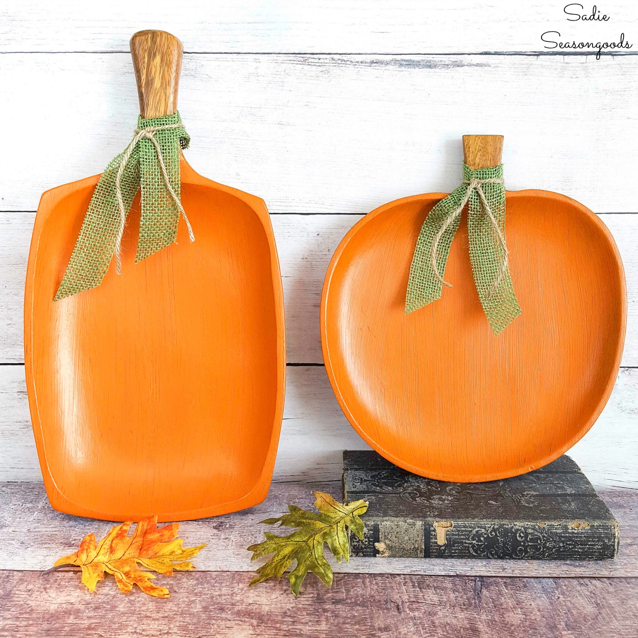 Painted wooden pumpkins from monkey pod wood for rustic fall decor