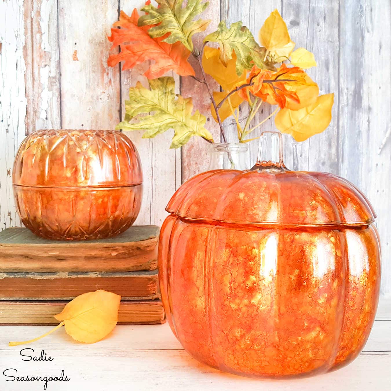 Pumpkin Cookie Jar Candy Clear Glass Halloween Harvest Decor Thanksgiving  Kitchen Bowl Lidded Container Country Cottage Dish Holiday Display 