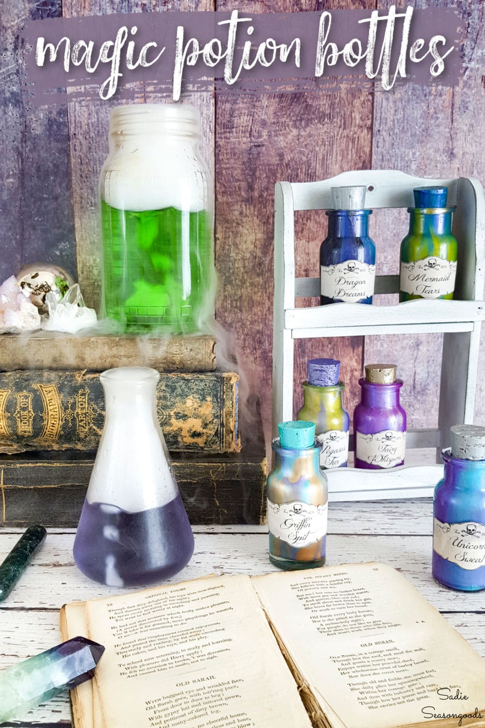 Magic Potion Bottles for Halloween from a Vintage Spice Rack