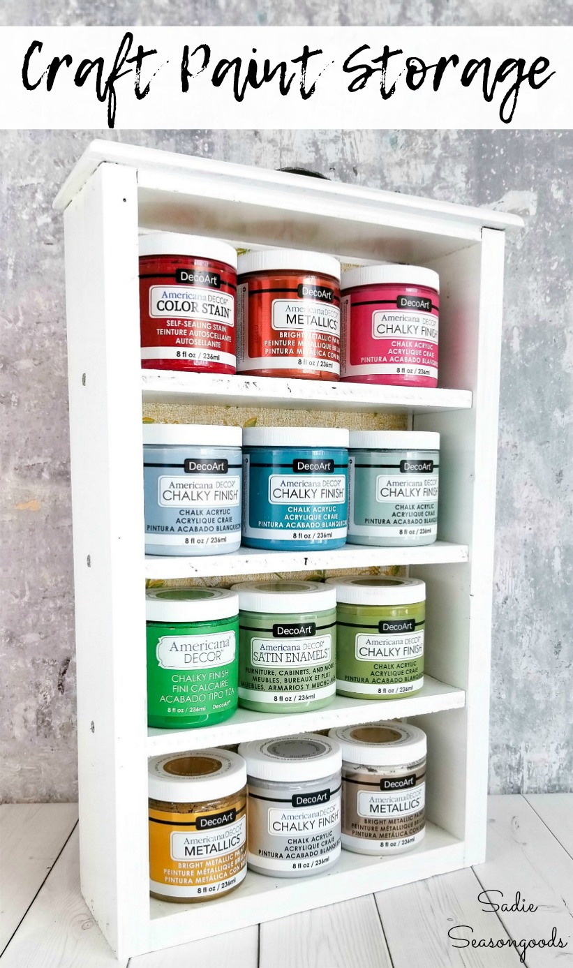Repurposed: Drawer to Craft Paint Storage Shelf - Happiness is