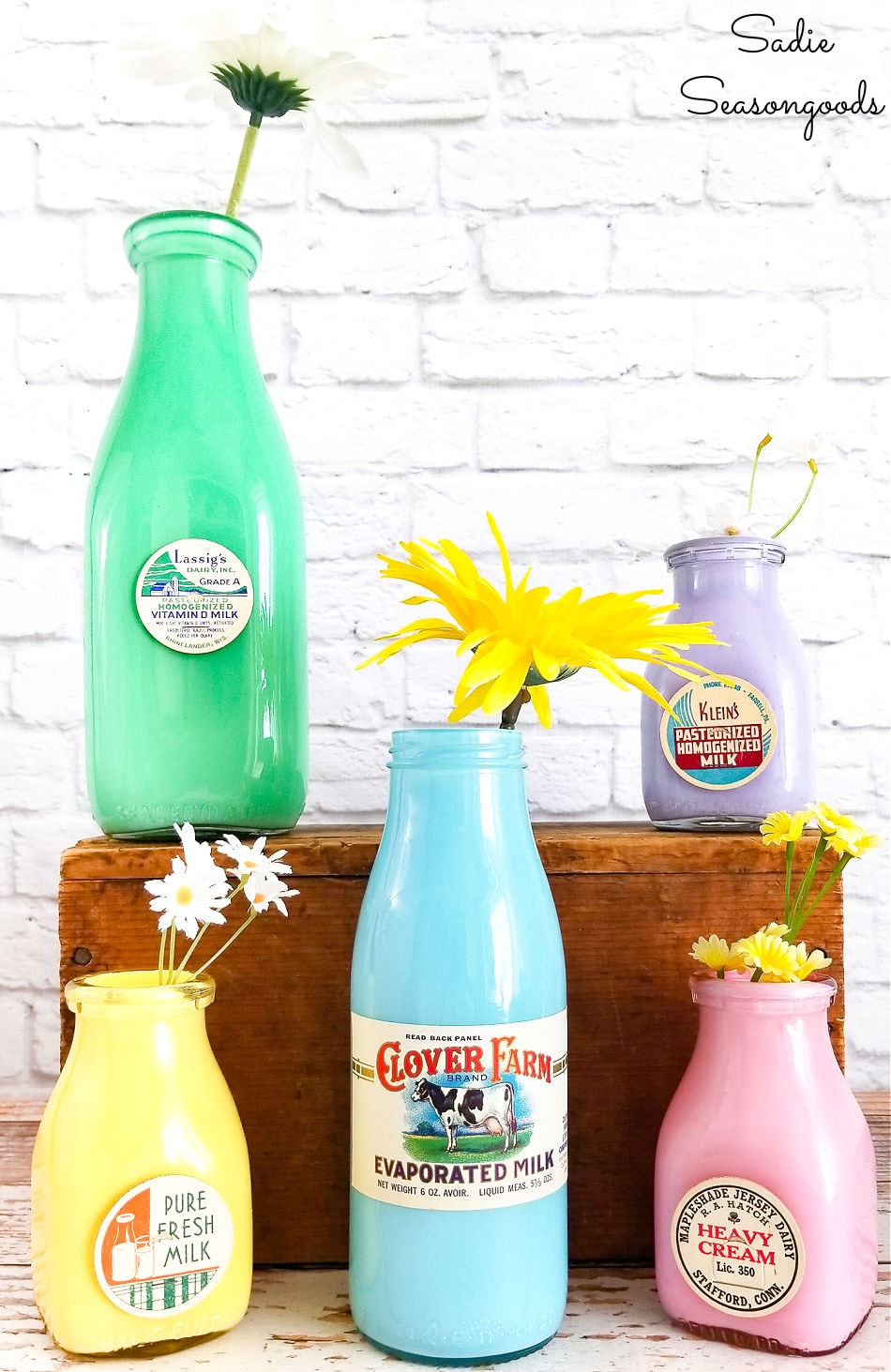 Spring Decor with Old Milk Bottles and Vintage Milk Caps