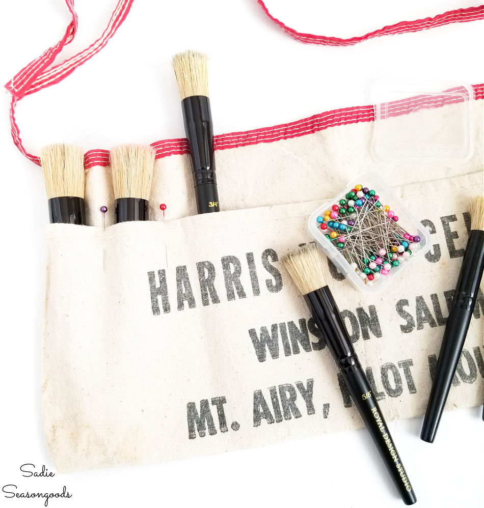 Nail Apron as a Brush Organizer for Craft Room Storage