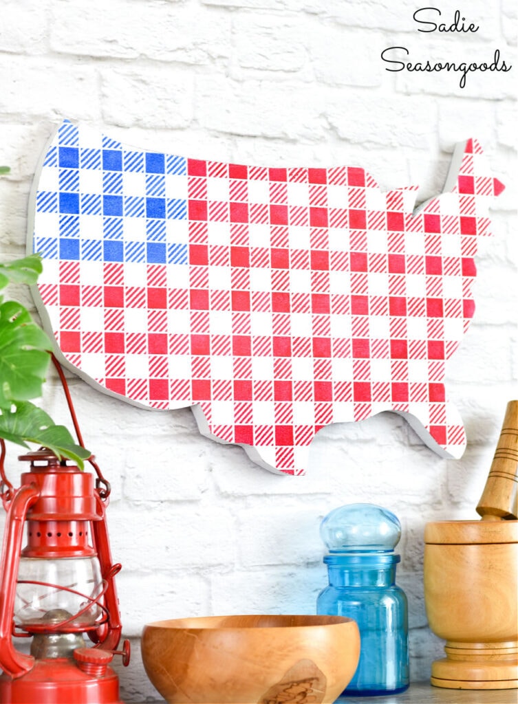 American Flag Decor with a Buffalo Plaid Stencil