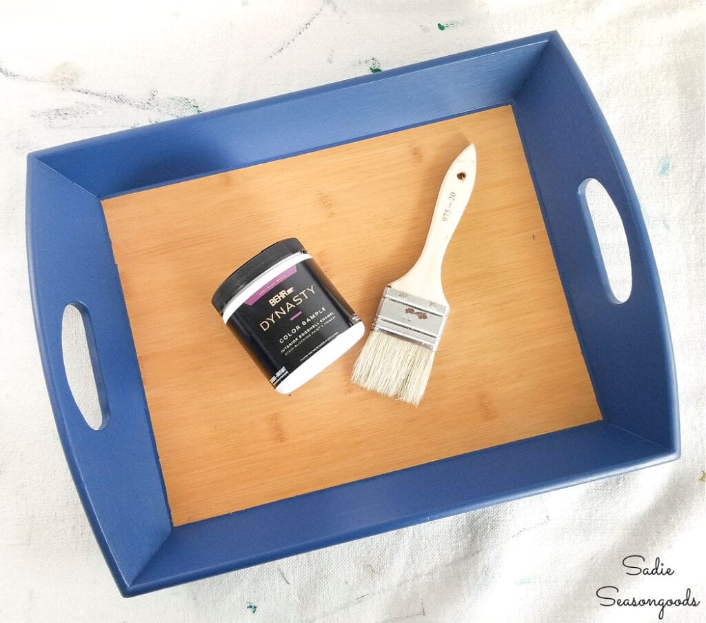 Upcycling a Bamboo Tray with Blueprint Paper