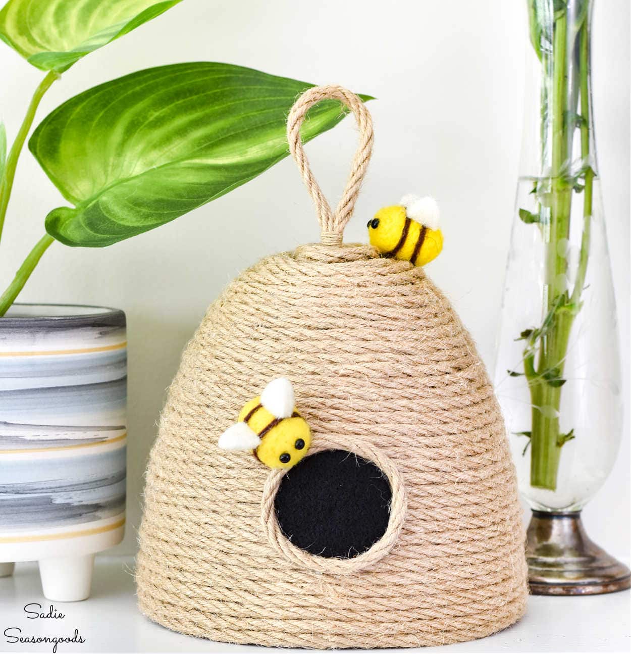 Bee Decor, Bumble Bee Decor, Bee Kitchen Decor, Bee Theme, Kitchen Shelf  Decor, Recycled Bottles, 