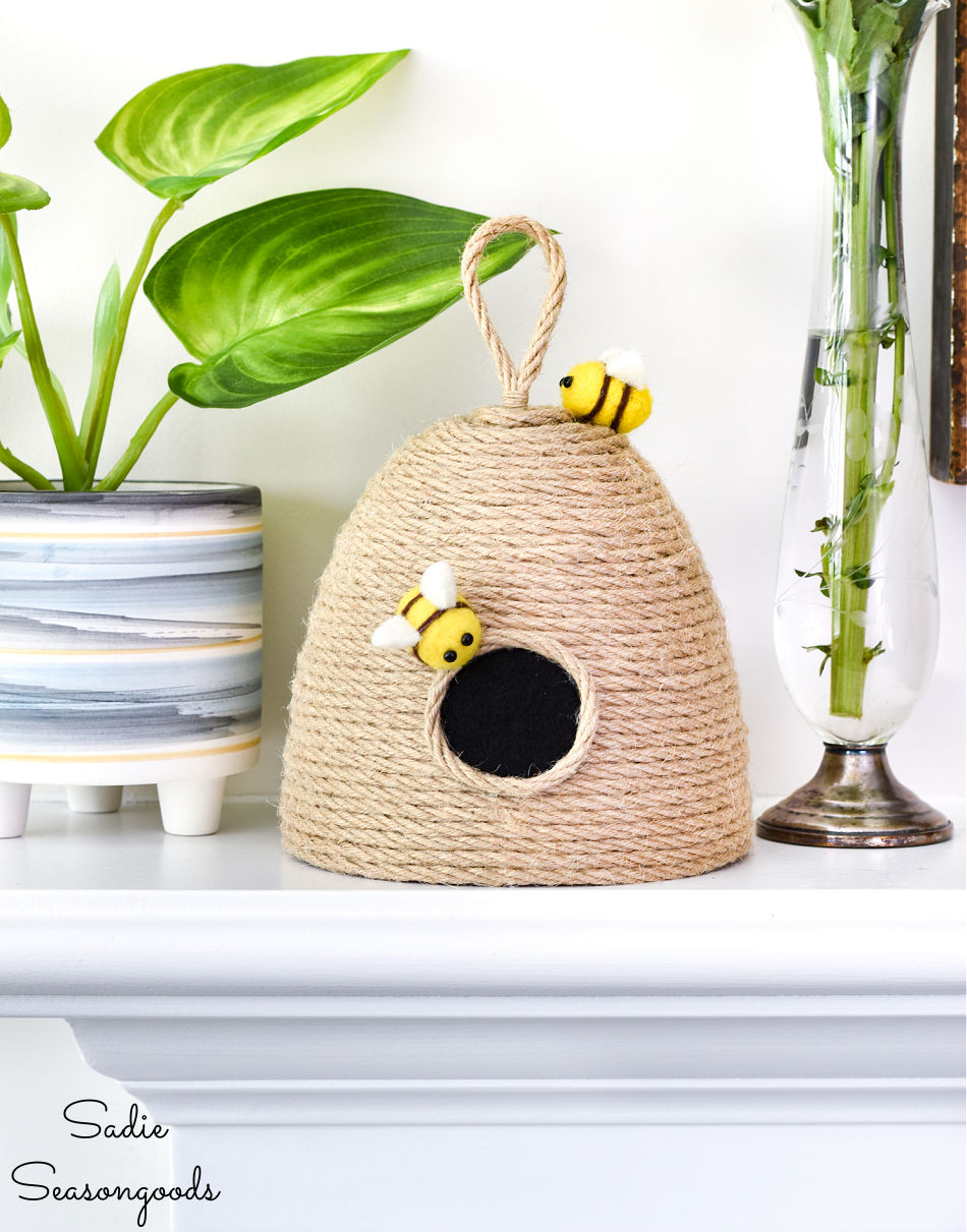 Beehive Decoration with Tiny Bee Accents, Summer Dollhouse