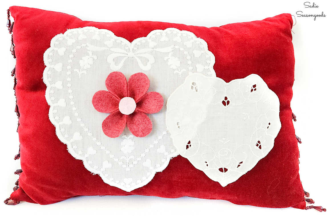 Valentine Pillow ~ Burlap and Ribbon Heart - Domestically Speaking