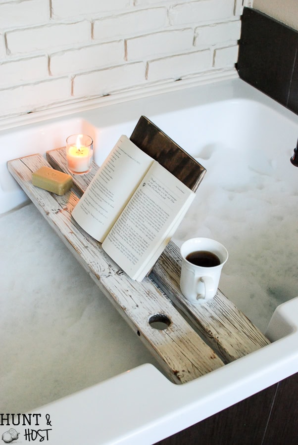 diy bath table for books and drinks