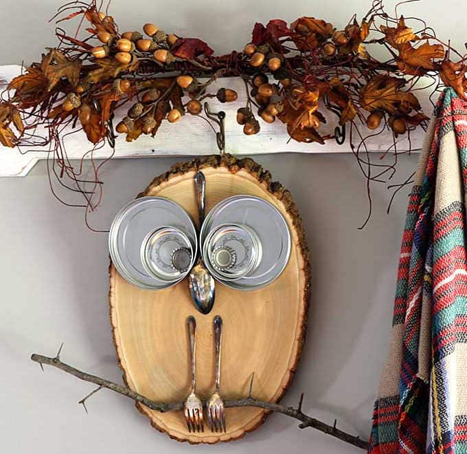 fall owl decor from a wood slice