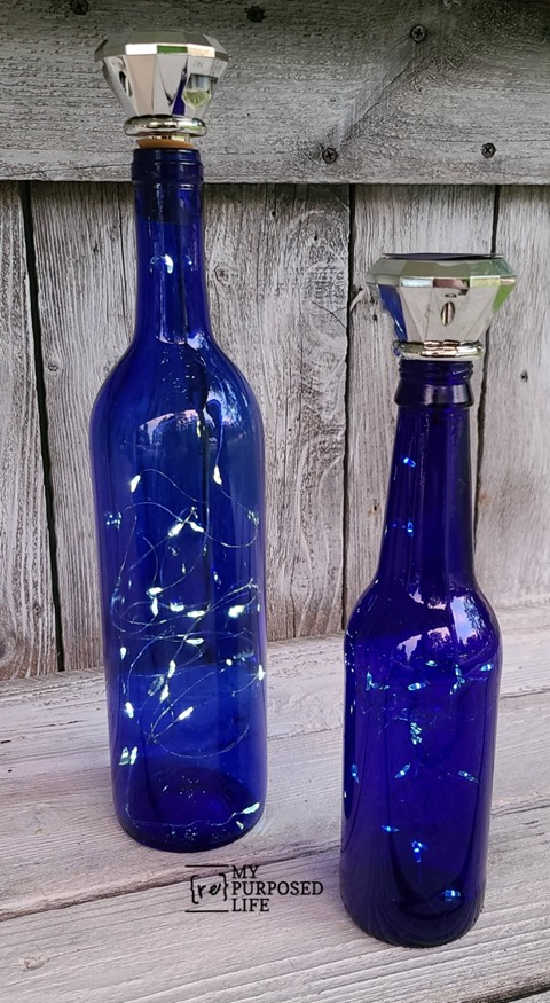 wine bottles with bottle lights