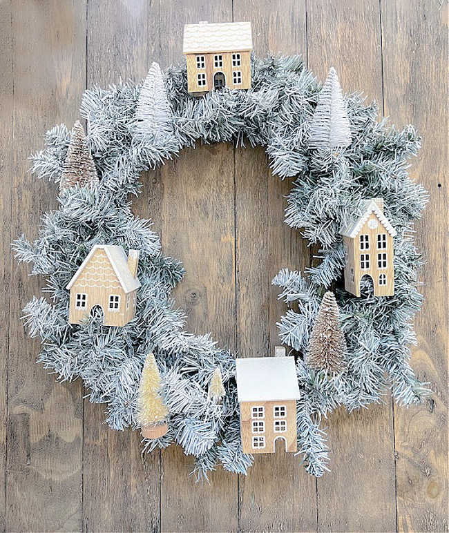 christmas wreath with village houses