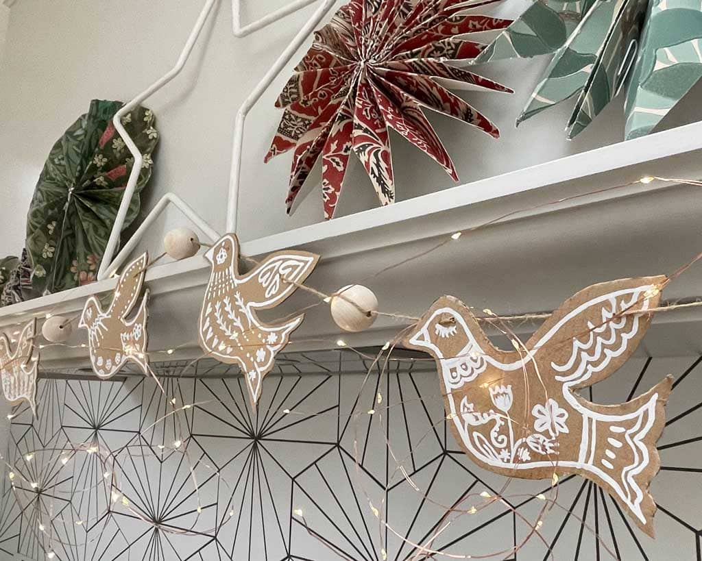 christmas dove garland made from cardboard