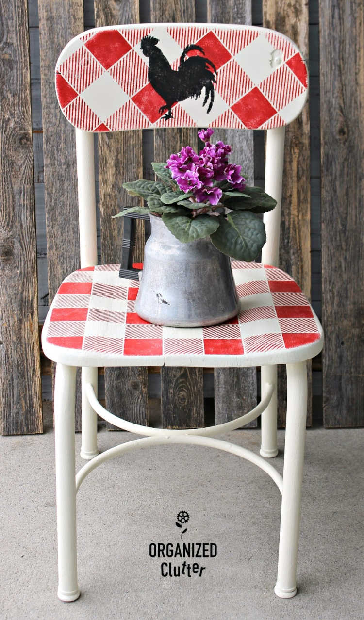 furniture flip with a buffalo plaid stencil