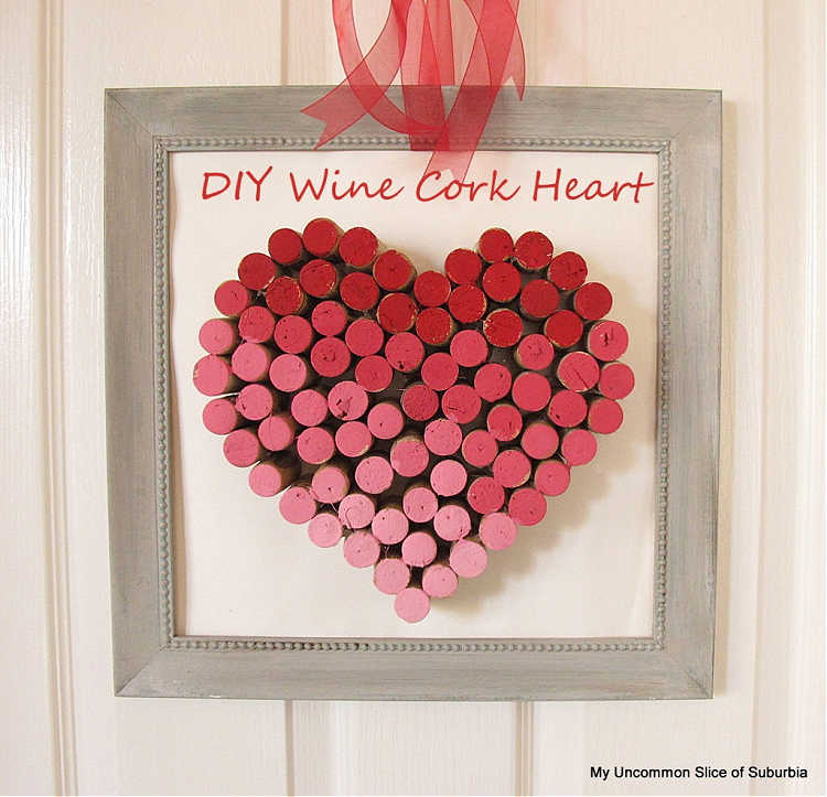 wine cork crafts as valentine's day decor