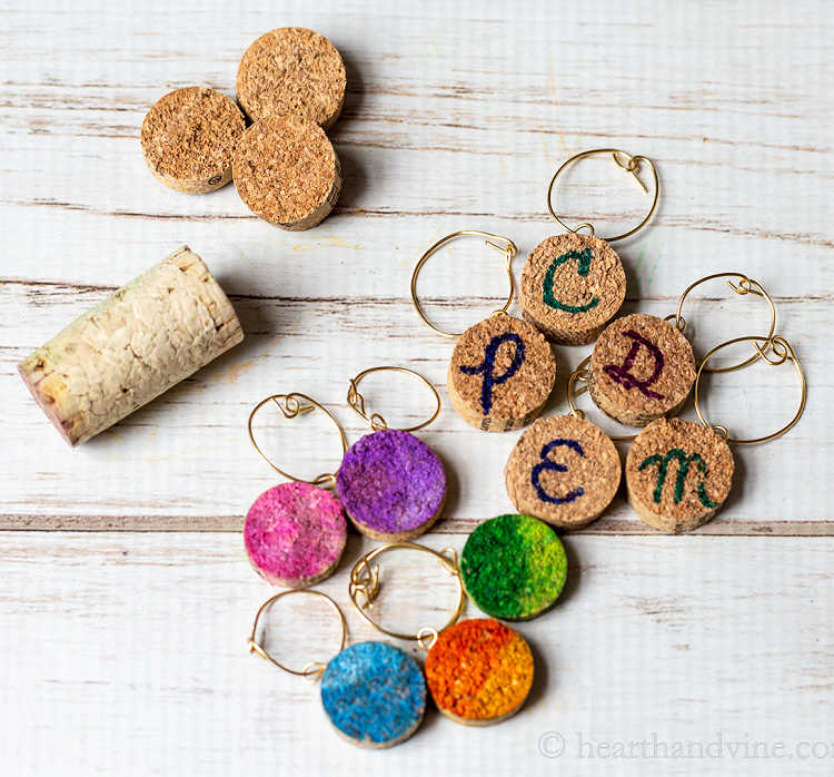 upcycle wine corks into wine glass charms