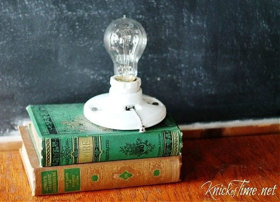 vintage books as a desk lamp