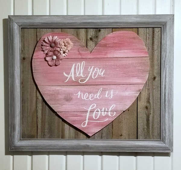 reclaimed wood heart sign