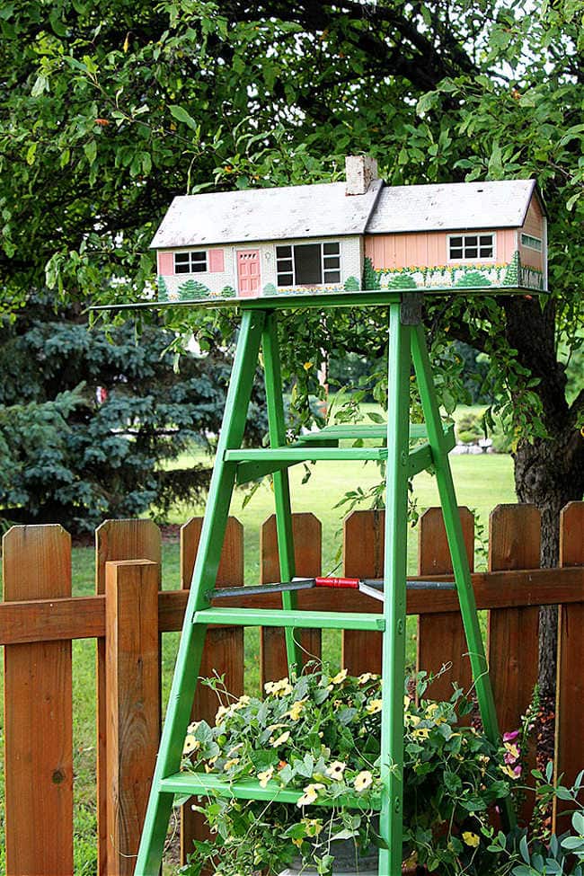 vintage metal dollhouse for backyard birds