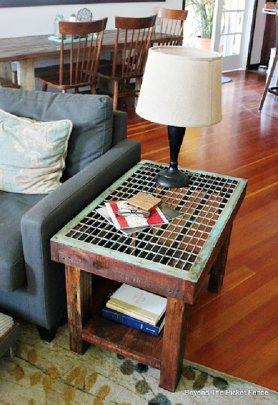 industrial side table from a metal grate