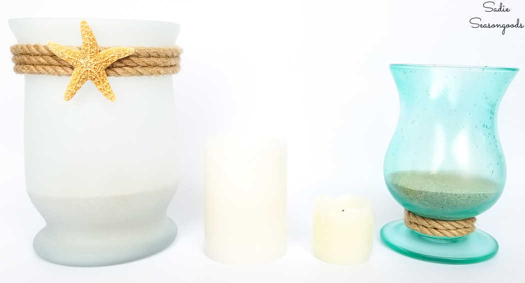 coastal candle holders from thrift store glassware