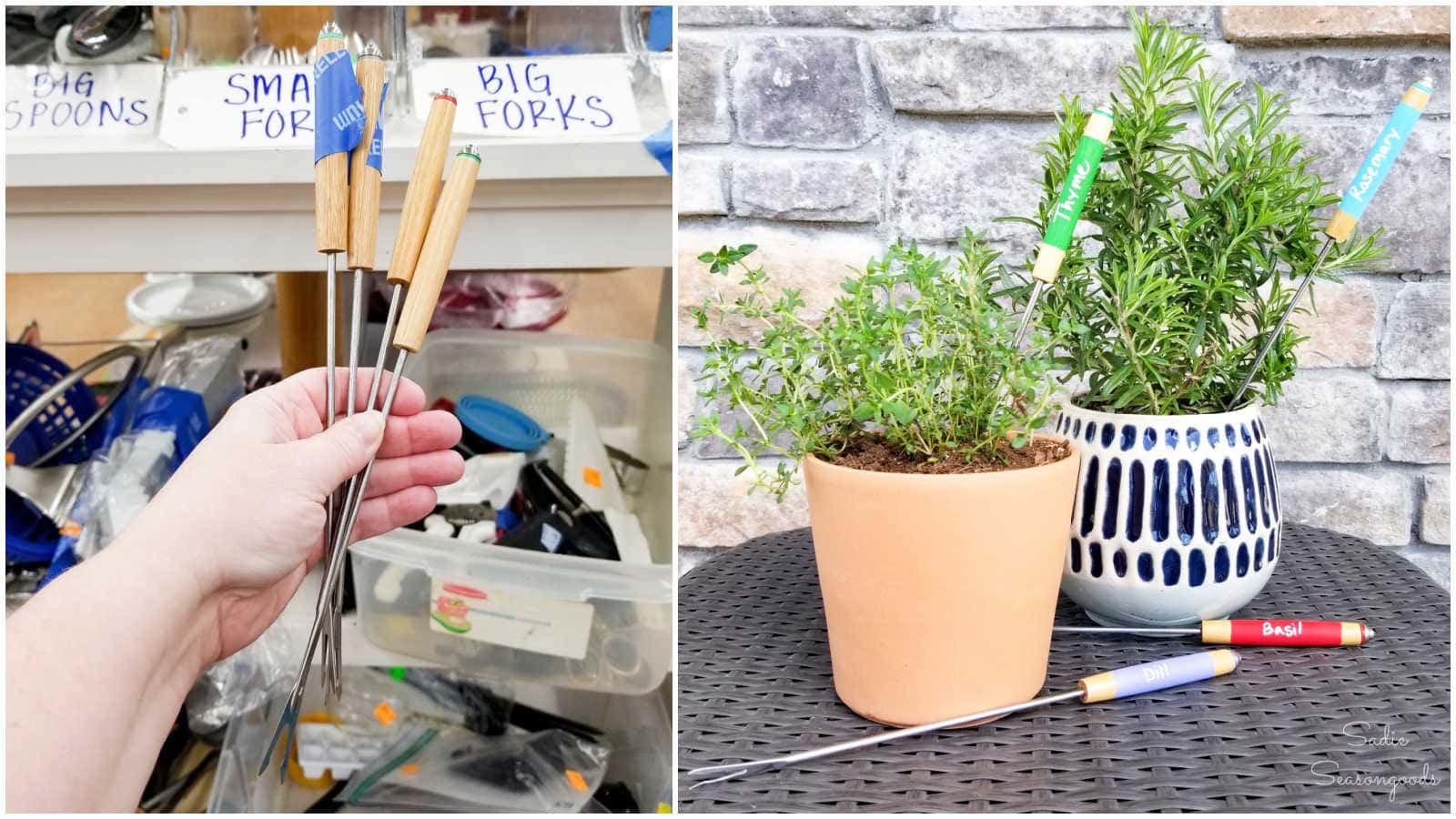 fondue forks as plant markers