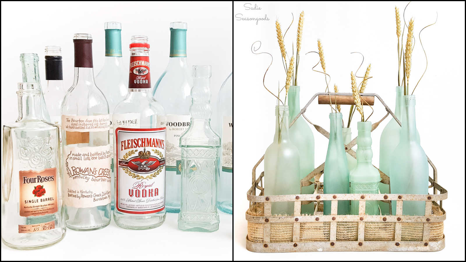 diy seaglass bottles for coastal decor
