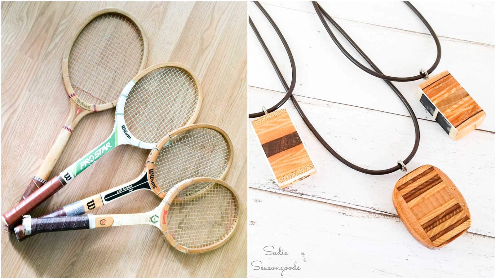 wooden pendants from tennis racket h andles