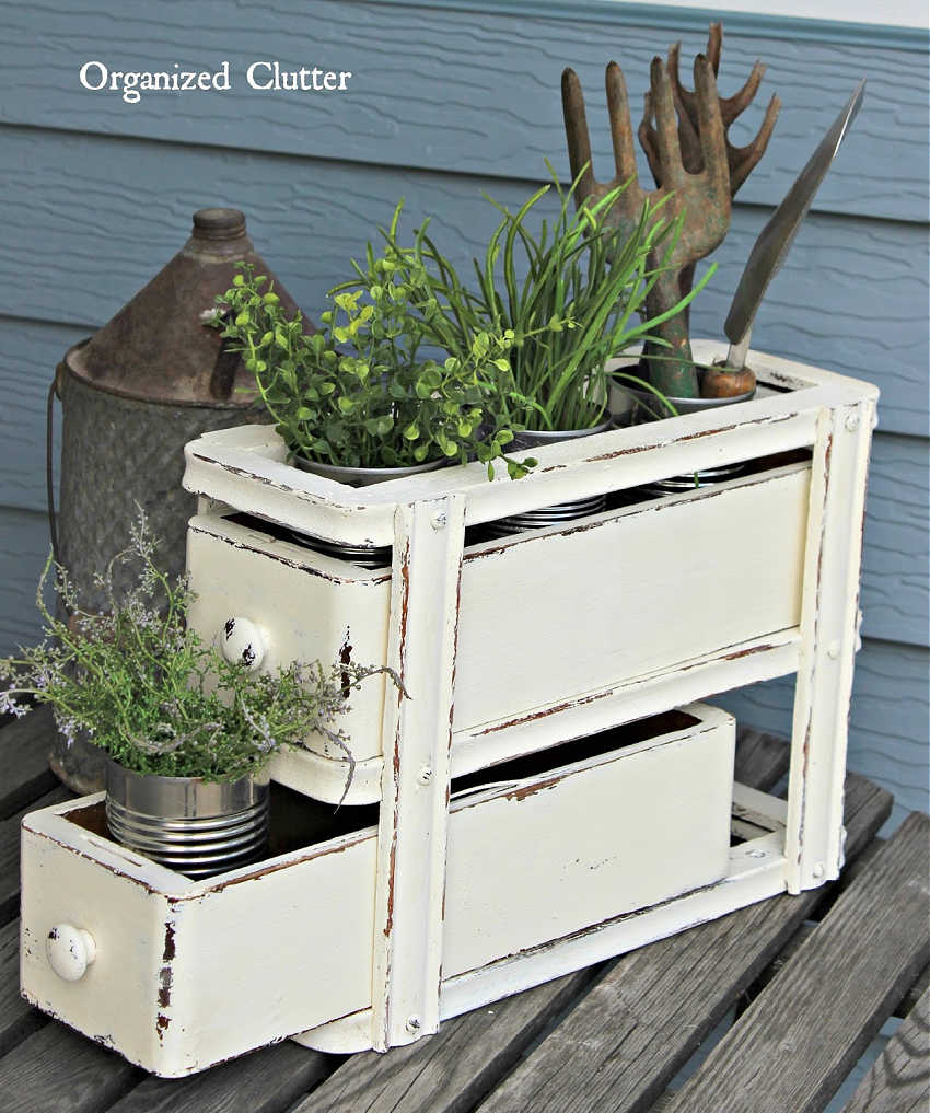 sewing table drawers as a planter