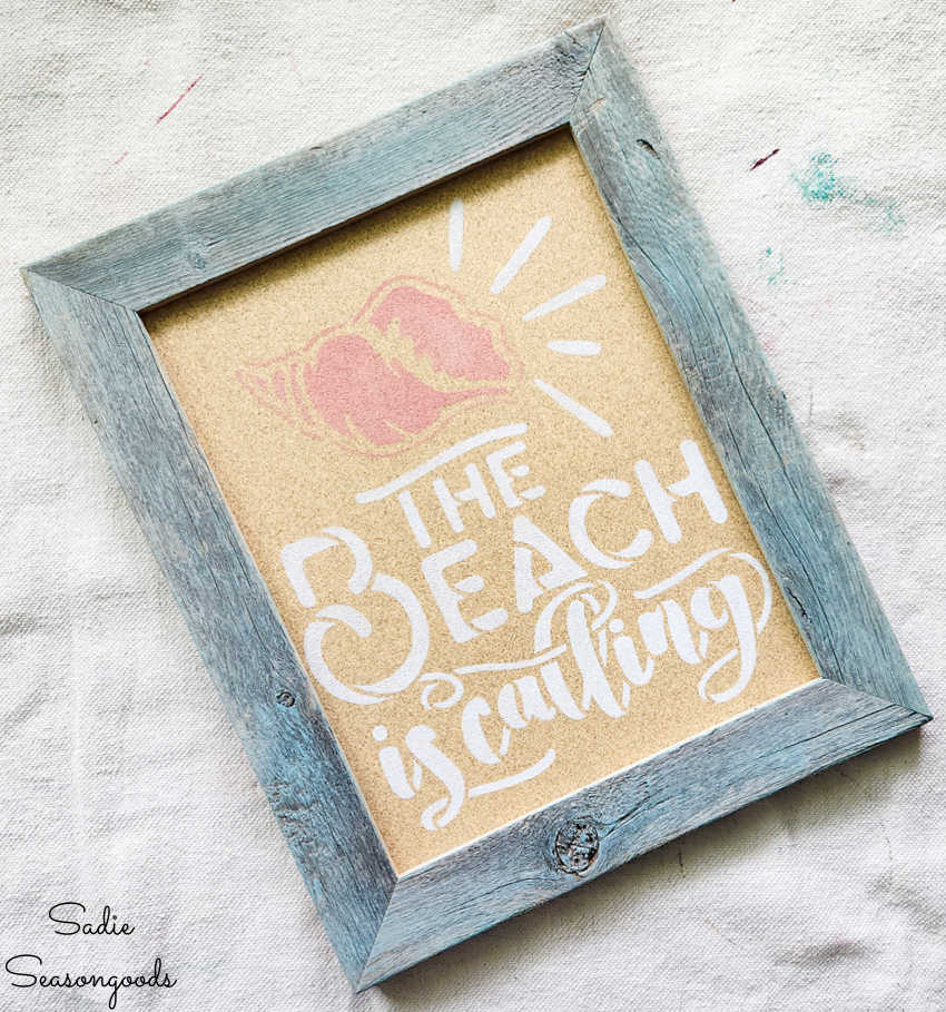 beach sign with stenciled sandpaper