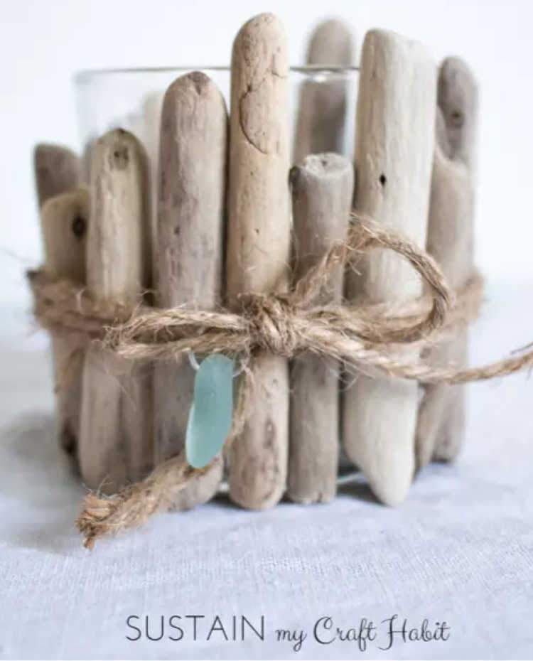 driftwood-wrapped candleholder