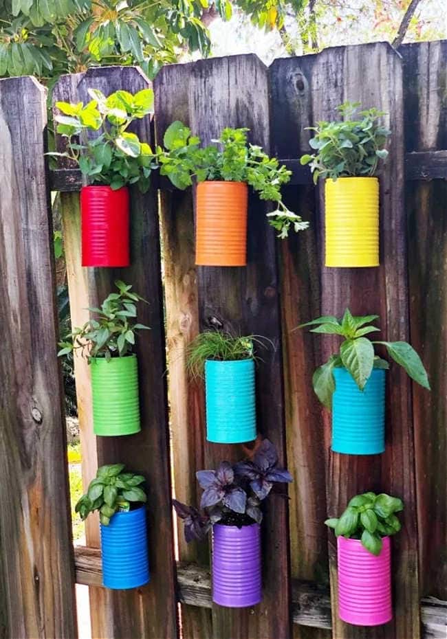 vertical garden ideas with tin cans