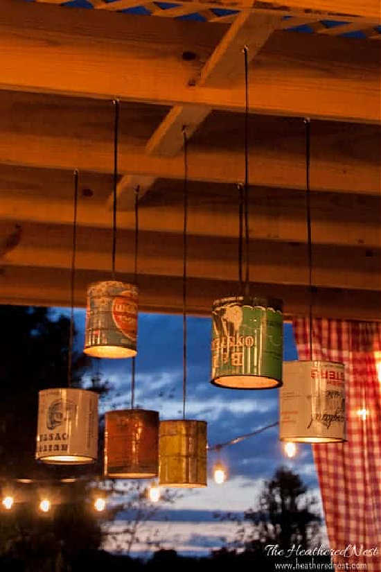 outdoor lighting with vintage coffee cans