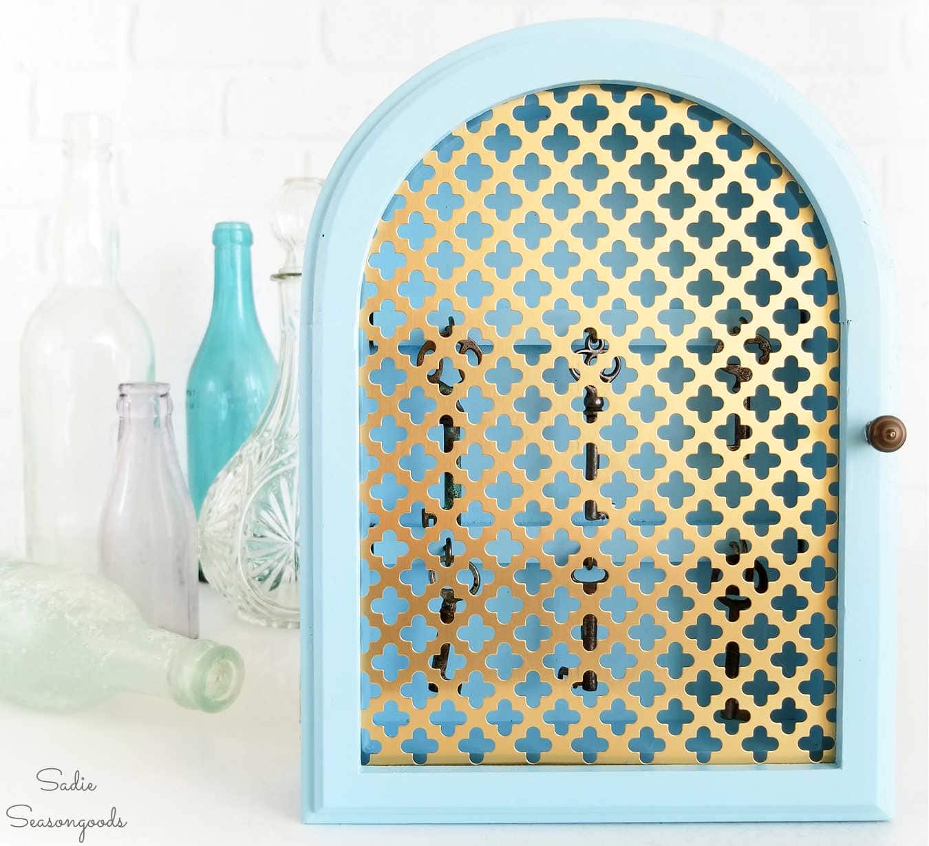 wooden key cabinet with decorative aluminum sheet