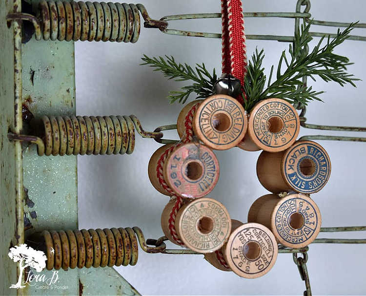 diy christmas ornament with vintage spools