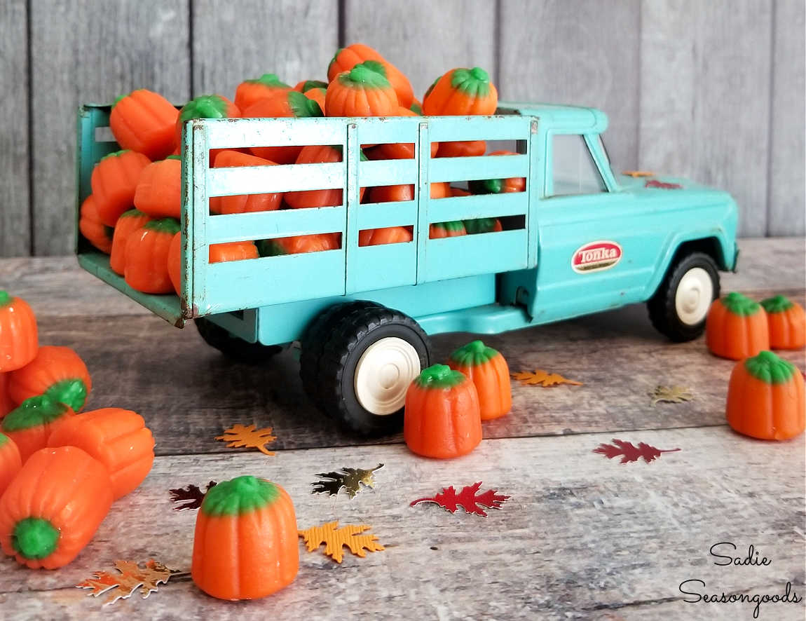 decorating for fall with candy corn pumpkin