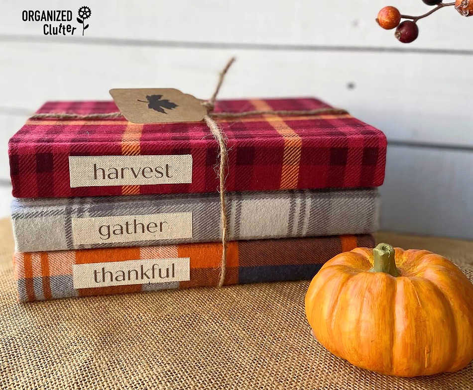 covering thrift store books in flannel