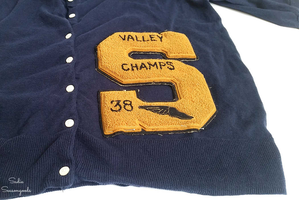 upcycling a sweater with varsity letters