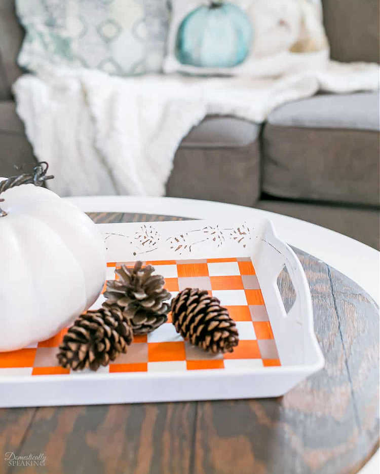 painting a thrifted tray in fall colors