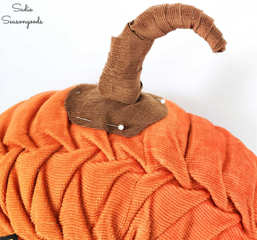 adding a stem to a halloween jack-o-lantern pillow