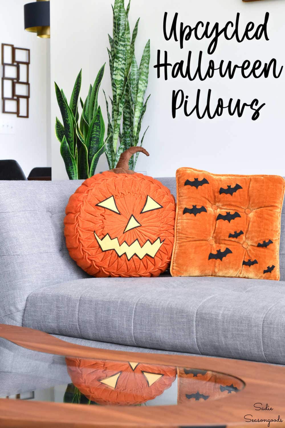 repurposing vintage throw pillows for halloween